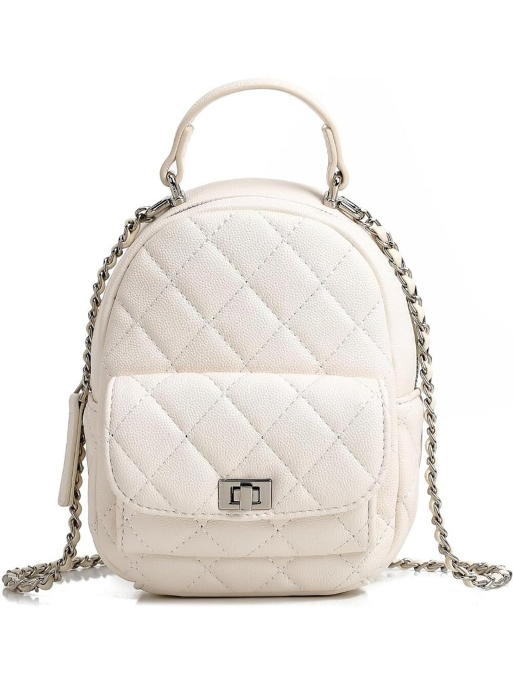 Chic White Mini Quilted Backpack Purse, Stylish Small Chain Bag for Travel
